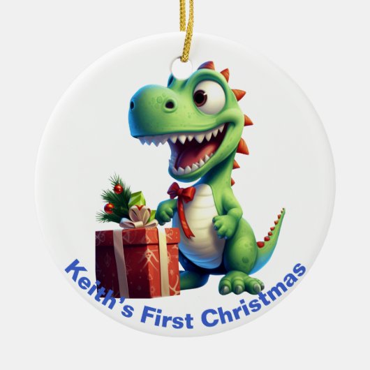 De eerste kerstdinosaurus van baby.  keramisch ornament (Voorkant)