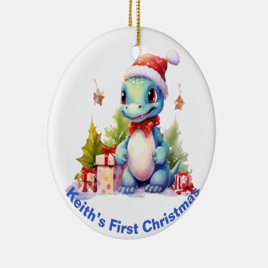 De eerste kerstdinosaurus van baby.  keramisch ornament (Rechts)