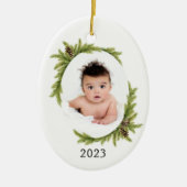 De eerste kerstfeestdag voor baby's Foto en Jaar Keramisch Ornament (Voorkant)