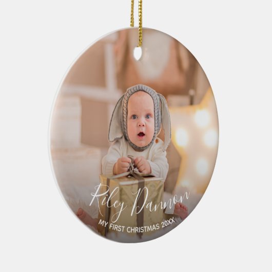 De eerste kerstfeestdag voor baby's keramisch ornament (Rechts)