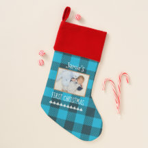De eerste kerstfoto van Baby Blue Plaid