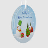 De eerste kerstfoto van baby Cute Snowball Snowman Ornament (voorkant)