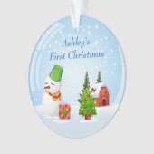 De eerste kerstfoto van baby Cute Snowball Snowman Ornament (voorkant)