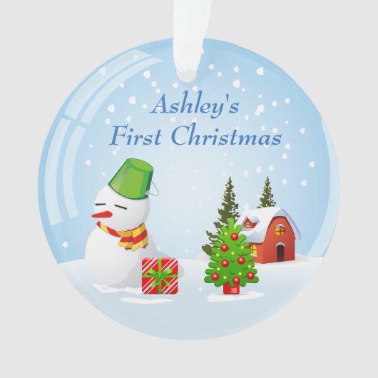 De eerste kerstfoto van baby Cute Snowball Snowman Ornament (voorkant)