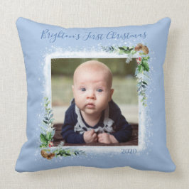 De eerste kerstfoto van baby Datum Snowflakes Kussen