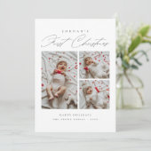 De eerste kerstfoto van Baby in Bourgogne Feestdagenkaart (Staand voorkant)