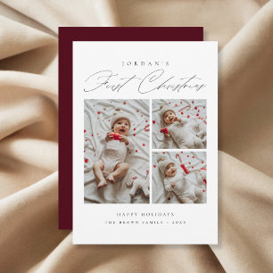 De eerste kerstfoto van Baby in Bourgogne Feestdagenkaart