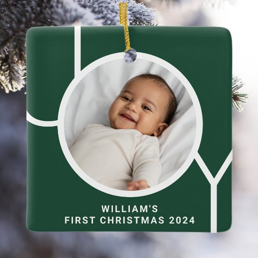 De eerste kerstfoto van baby Keepomwille Green Keramisch Ornament