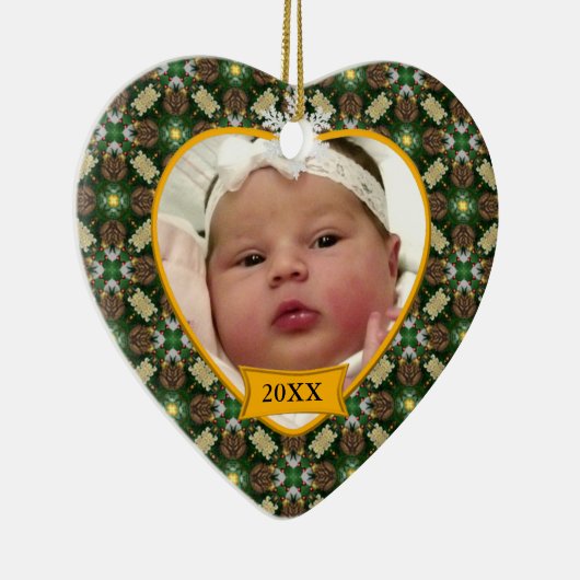 De eerste kerstfoto van baby Keepomwille Green Keramisch Ornament (Rechts)