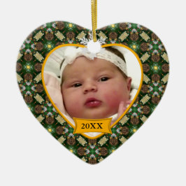 De eerste kerstfoto van baby Keepomwille Green Keramisch Ornament