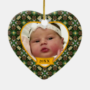De eerste kerstfoto van baby Keepomwille Green Keramisch Ornament