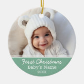 De eerste kerstfoto van baby Mint Green Minimal Keramisch Ornament (Voorkant)