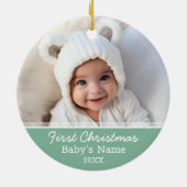 De eerste kerstfoto van baby Mint Green Minimal Keramisch Ornament (Achterkant)