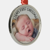 De eerste kerstfoto van baby's Baby Blauwe Kerstmi Metalen Ornament (Rechts)