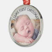 De eerste kerstfoto van baby's Baby Blauwe Kerstmi Metalen Ornament (Links)