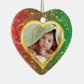De eerste kerstfoto van baby's: Heart Green Keramisch Ornament (Rechts)