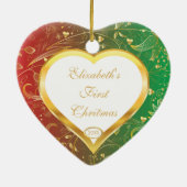De eerste kerstfoto van baby's: Heart Green Keramisch Ornament (Achterkant)