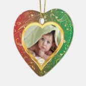 De eerste kerstfoto van baby's: Heart Green Keramisch Ornament (Links)