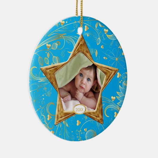 De eerste kerstfoto van baby's keramisch ornament (Rechts)