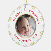 De eerste kerstfoto van baby's keramisch ornament (Links)