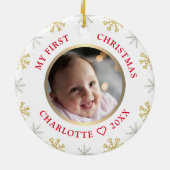 De eerste kerstfoto van baby's keramisch ornament (Achterkant)