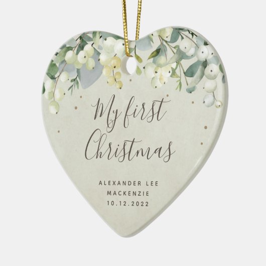 De eerste kerstfoto van baby's keramisch ornament (Links)