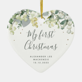 De eerste kerstfoto van baby's keramisch ornament