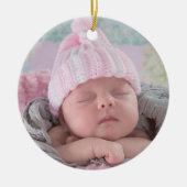 De eerste kerstfoto van baby's met Baby Roze Kerst Keramisch Ornament (Voorkant)