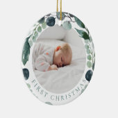 De eerste kerstfoto van baby's met eucalyptus keramisch ornament (Rechts)