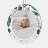 De eerste kerstfoto van baby's met eucalyptus keramisch ornament (Links)