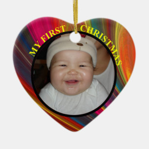 De eerste kerstfoto van baby's met jaar keramisch ornament