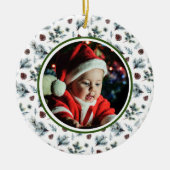 De eerste kerstfoto van baby's op wit keramisch ornament (Voorkant)