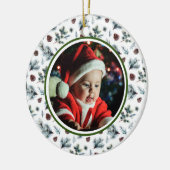 De eerste kerstfoto van baby's op wit keramisch ornament (Links)