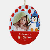 De eerste kerstfoto van baby's Penguin Keramisch Ornament (Rechts)