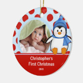 De eerste kerstfoto van baby's Penguin Keramisch Ornament (Links)