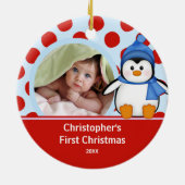 De eerste kerstfoto van baby's Penguin Keramisch Ornament (Achterkant)