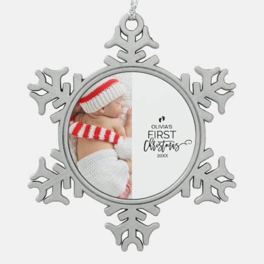 De eerste kerstfoto van baby's tin sneeuwvlok ornament (Voorkant)