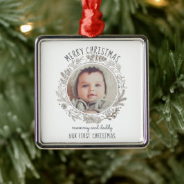 De eerste kerstfoto van baby's voor papa metalen ornament