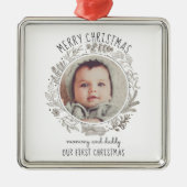 De eerste kerstfoto van baby's voor papa metalen ornament (Voorkant)