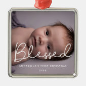 De eerste kerstfoto van Blessed Baby Metalen Ornament (Voorkant)