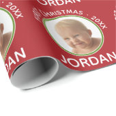 De eerste kerstfoto van de baby: Aangepaste naam e Cadeaupapier (Rol Hoek)