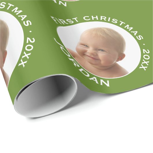 De eerste kerstfoto van de baby: Aangepaste naam e Cadeaupapier (Rol Hoek)