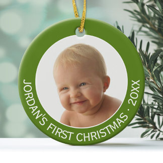De eerste kerstfoto van de baby: Aangepaste naam e Keramisch Ornament