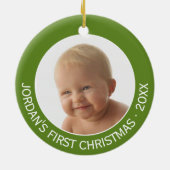 De eerste kerstfoto van de baby: Aangepaste naam e Keramisch Ornament (Achterkant)