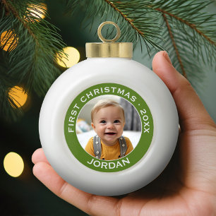 De eerste kerstfoto van de baby: Aangepaste naam e Keramische Bal Ornament