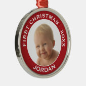 De eerste kerstfoto van de baby: Aangepaste naam e Metalen Ornament (Rechts)