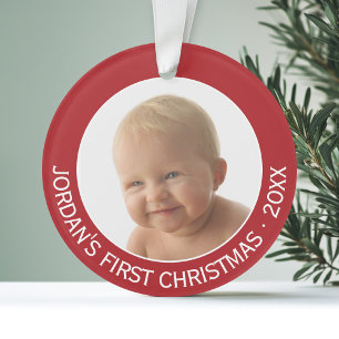 De eerste kerstfoto van de baby: Aangepaste naam e Ornament
