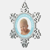 De eerste kerstfoto van de baby: Aangepaste naam e Tin Sneeuwvlok Ornament (Rechts)