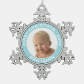 De eerste kerstfoto van de baby: Aangepaste naam e Tin Sneeuwvlok Ornament (Voorkant)