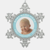 De eerste kerstfoto van de baby: Aangepaste naam e Tin Sneeuwvlok Ornament (Voorkant)
